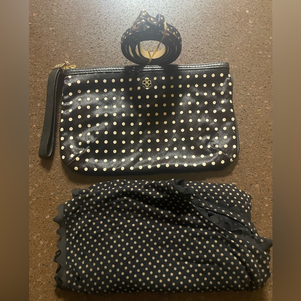 Black/Cream Polka Dot Wristlet/Clutch with matching Belt & Top (3 Piece Set)